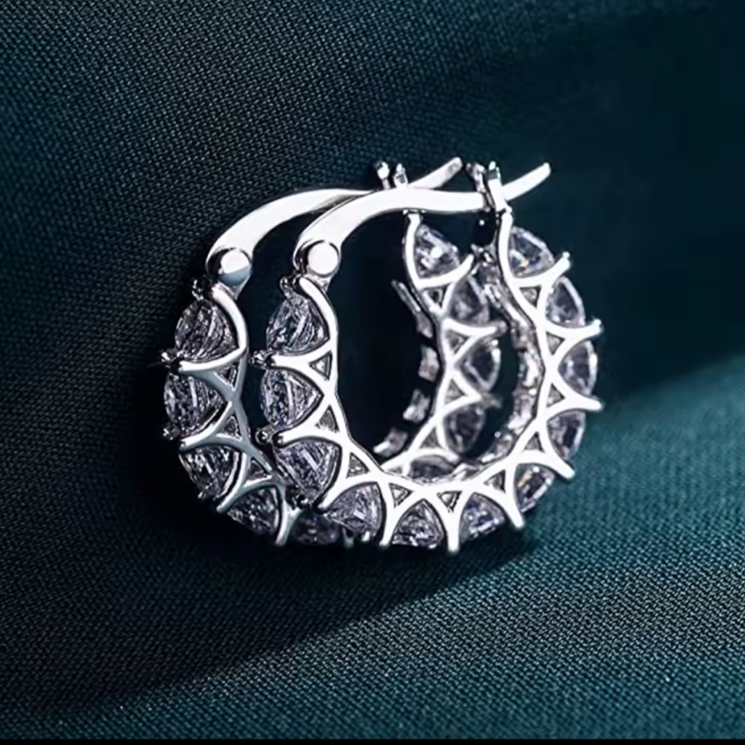White Rhodium Quartz Hoooearrings